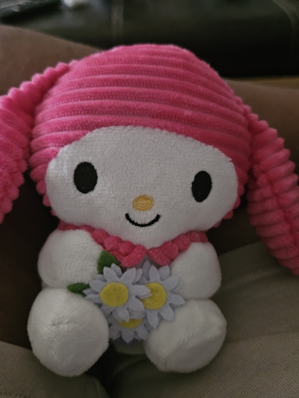Pink Plush Bunny Holding Flowers - Cute Kids Toy